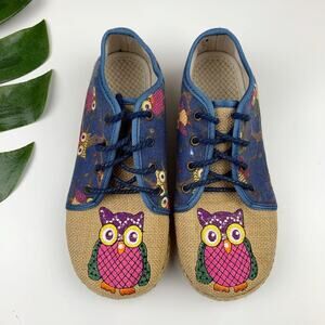Owl Embroidered Casual Shoes Oxfords Lace Up Women's 38 US 8